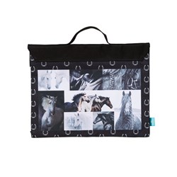 SPENCIL LIBRARY BAG NYLON 37x28cm Black White Horses